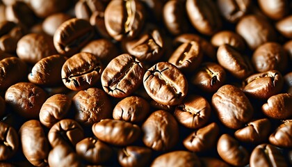 Wall Mural - Rich texture of roasted coffee beans captured in a close-up view