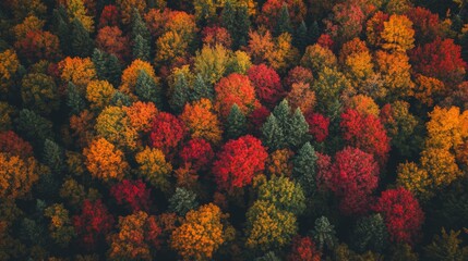 Wall Mural - Aerial View of Autumn Forest with Vibrant Foliage