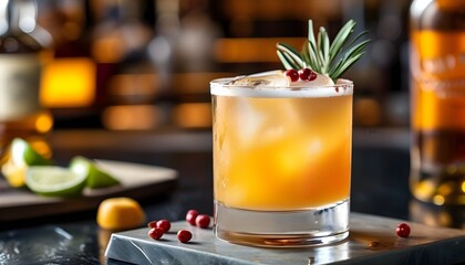 Wall Mural - Refreshing whiskey cocktail brimming with perfect balance of sweetness and strength, inviting you to savor the good life in every sip