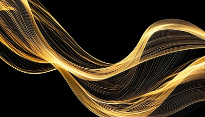 Dynamic golden abstract lines on a sleek black background, evoking luxury and elegance for digital design and branding use