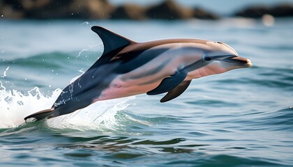 Graceful bottlenose dolphin leaping joyfully through shimmering ocean waters