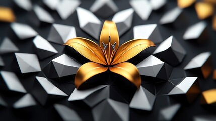 Poster - Intricate golden flower design set against a textured black background, showcasing elegance and modern artistry.