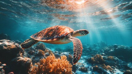 sea ​​turtle swimming underwater