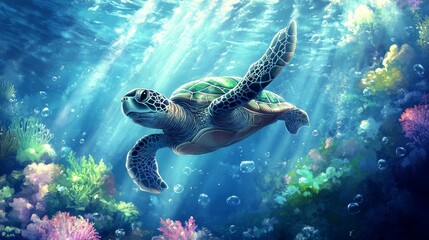 sea ​​turtle swimming underwater