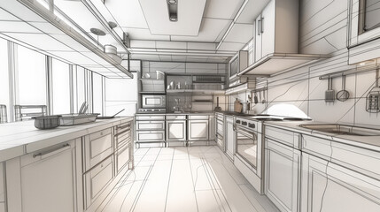 abstract sketch of a modern kitchen