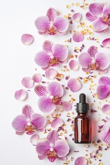 Wall Mural - orchid essential oil on a white background. Selective focus