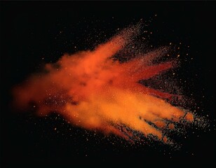 orange red holi paint color powder explosion isolated dark black background. industry beautiful party festival concept