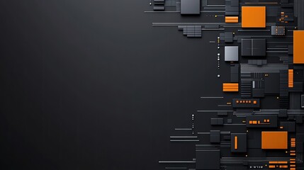 Poster - Abstract technology background featuring black and orange shapes and lines, perfect for digital design and innovation themes.