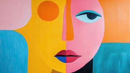 Poster - A vibrant, abstract portrait featuring bold colors and geometric shapes, representing modern art and contemporary expression.