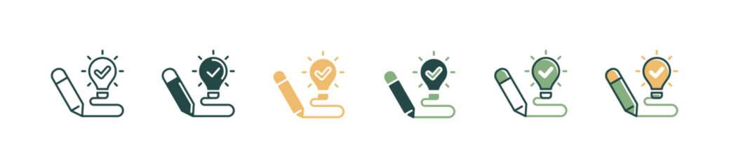 Aufkleber - business solution idea icon set pencil creative writing innovation with light bulb checkmark vector signs illustration