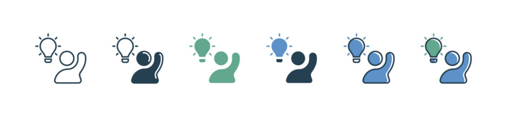 Aufkleber - creative business lightbulb icon set people raise hand with innovation lamp creative idea vector illustration simple inspiration person thinking design for web and app