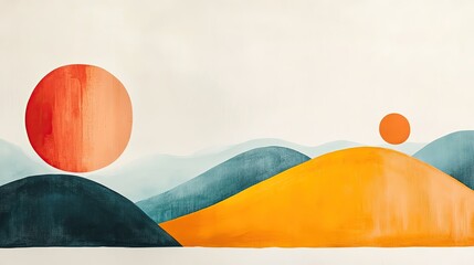 Poster - A stunning abstract landscape featuring colorful hills and vibrant sun, perfect for adding a modern touch to any space.