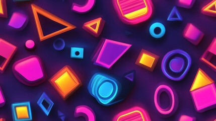 Poster - Vibrant Abstract Shapes with Neon Glow Background