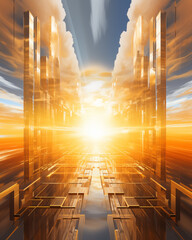 Abstract image of light shining through a door in perspective perspective.