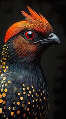 Poster - Close Up Portrait of a Bird with Striking Red Eyes and Colorful Feathers