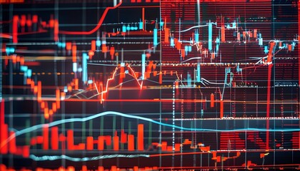 Wall Mural - Market Trends Showcasing Red Declines in Financial Data Charts