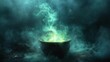 © julija - mystical cauldron emitting eerie green glow wisps of magical smoke curl upward dark foggy background adds air of mystery and enchantment