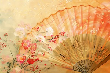 Traditional japanese floral pattern fan art