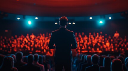 Wall Mural - speaker speech in front of the audience people listeners