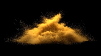 Poster - A dazzling burst of yellow particles radiates outward against a deep black background, creating a mesmerizing, cosmic explosion of glowing energy that captivates the senses.