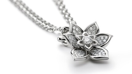 Wall Mural - Elegant silver necklace featuring a floral diamond pendant.