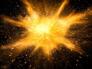 Poster - A striking burst of yellow dots and particles erupts from the center, creating a captivating glow against a dark backdrop. It emanates a powerful sense of energy and motion.