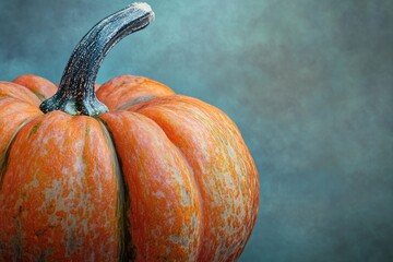 Poster - Close-up of a Ripe Orange Pumpkin with Green Stem