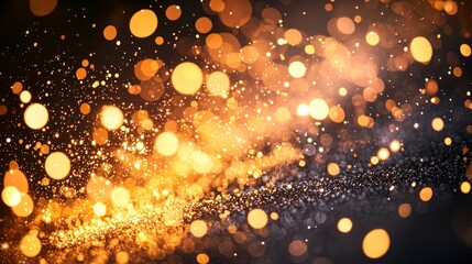 Poster - Radiant yellow particles burst forth from a central point, scattering vividly against a deep black background, immersing the scene in pulsating cosmic energy and light.