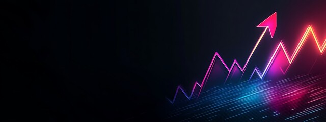 Aufkleber - Neon Arrow Upward Trend Chart on a Black Background
