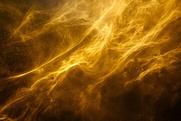 Poster - This captivating spectacle showcases a vibrant burst of yellow particles radiating outward, creating dynamic trails of glowing dust against a deep black background.