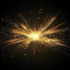 Aufkleber - A dazzling golden explosion radiates from a glowing core, sending shimmering particles cascading outward in all directions, creating a breathtaking spectacle of energy and light.