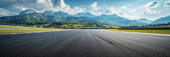 Poster - Serene Asphalt Racetrack with Green Landscape View