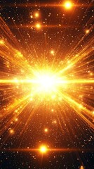 Poster - A stunning burst of yellow particles radiates outward, creating a mesmerizing wave of light and energy, illuminating the dark expanse of space with a cosmic explosion.