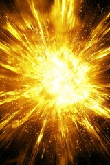 Aufkleber - A dynamic yellow explosion unfolds at its center, sending glowing particles outward in a mesmerizing dance. Dust and energy radiate into the dark, captivating the viewer's attention.
