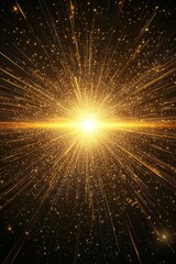 Fototapete - A vivid explosion of yellow particles bursts forth, dispersing radiant dust into the darkness, creating a captivating spectacle full of energy and movement.