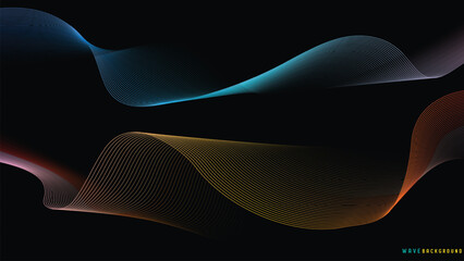 Poster - Elegant wave background design featuring smooth, flowing lines in shades of blue and green against black backdrop, creating modern and dynamic visual effect.