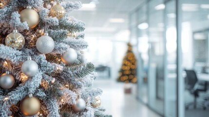 Wall Mural - Xmas decoration in modern office space. Festive and happiness vibe.