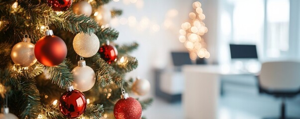 Wall Mural - Xmas decoration in modern office space. Festive and happiness vibe.