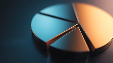 Poster - A close-up of a 3D pie chart with metallic textures, its sections separated slightly to emphasize financial data distribution in business analysis.