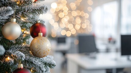 Wall Mural - Xmas decoration in modern office space. Festive and happiness vibe.