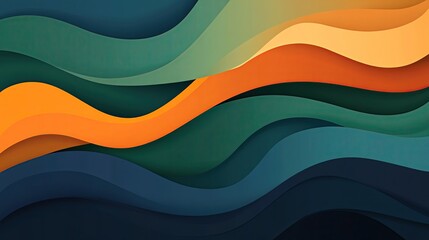 Poster - Vibrant abstract illustration featuring flowing waves in shades of orange, green, and blue, perfect for creative backgrounds.