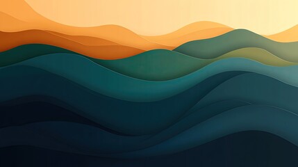 Poster - A serene abstract landscape featuring smooth, wavy patterns in earthy tones and deep blues, evoking calm and tranquility.