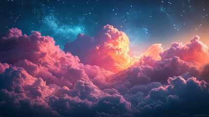 Canvas Print - brightly colored clouds drift across starry sky, creating stunning and vibrant scene that evokes sen