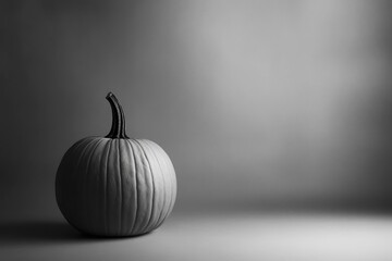 Poster - A Single, Gray-Scale Pumpkin on a Smooth, Gray Surface