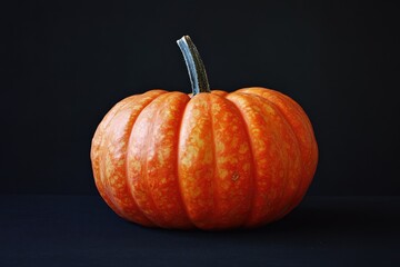 Sticker - A Single Orange Pumpkin Against a Black Background