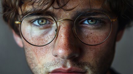 Wall Mural - Close-Up Portrait of a Man with Green Eyes and Freckles