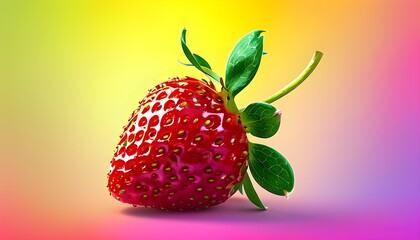 Wall Mural - Vibrant strawberry on a colorful gradient backdrop, embodying summers freshness, sweetness, and vitality.