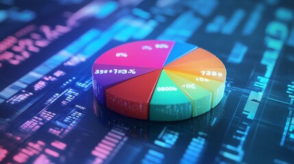 Poster - a colorful 3d pie chart with distinct segments, each representing different financial data, floating