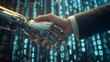 © TA Design - Businessman and robot handshake about tech innovation, machine learning progress and partnership with future Artificial General Intelligence