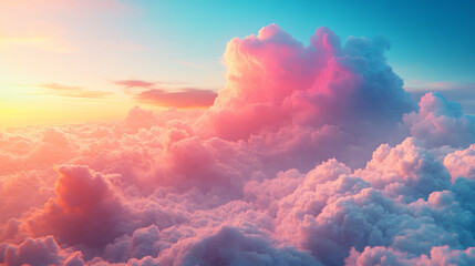 Canvas Print - brightly colored clouds floating over dreamlike landscape create serene and magical atmosphere. vibr